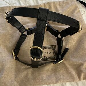 Gucci, black leather dog harness ￼